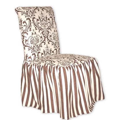 Brown Damask/Stripe Dining Chair Slipcover