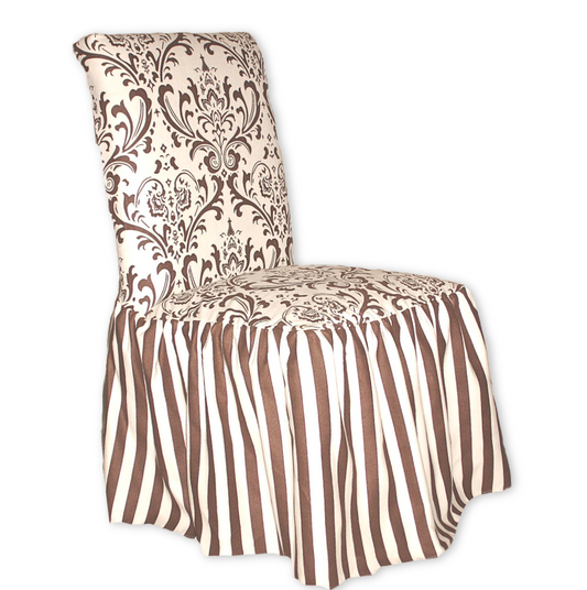 Brown Damask/Stripe Dining Chair Slipcover