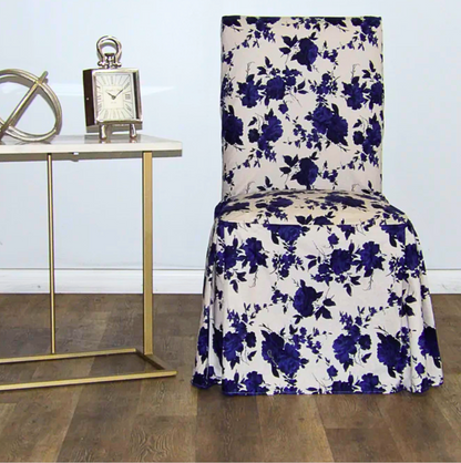 Floral Long Dining Chair Slipcover
