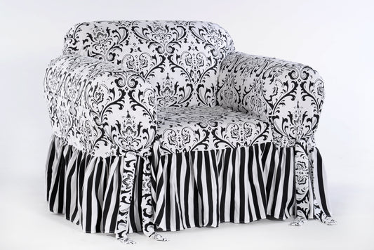 Damask/Stripe ruffled chair cover