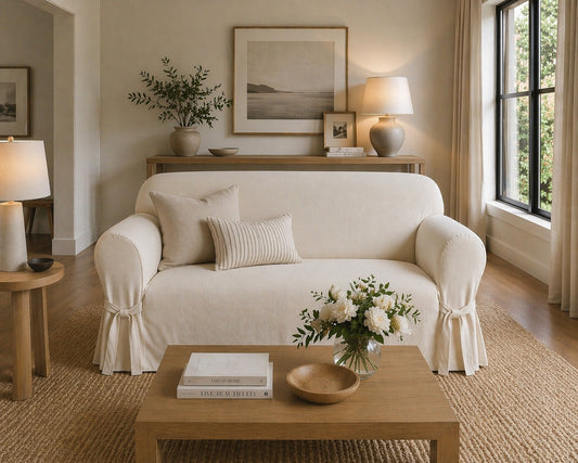Cotton Duck One-Piece Loveseat Slipcover