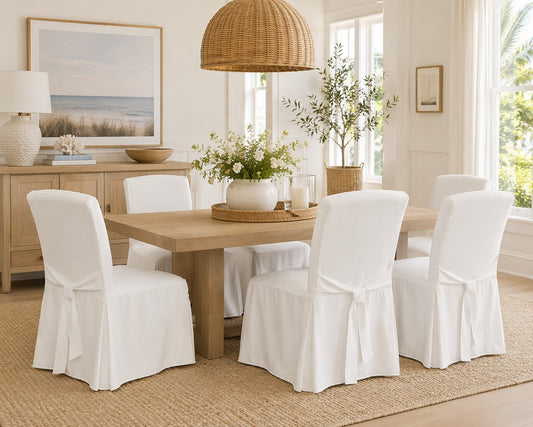 Cotton Duck Long Skirt Dining Chair Slipcover