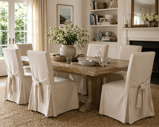 Cotton Duck Long Skirt Dining Chair Slipcover