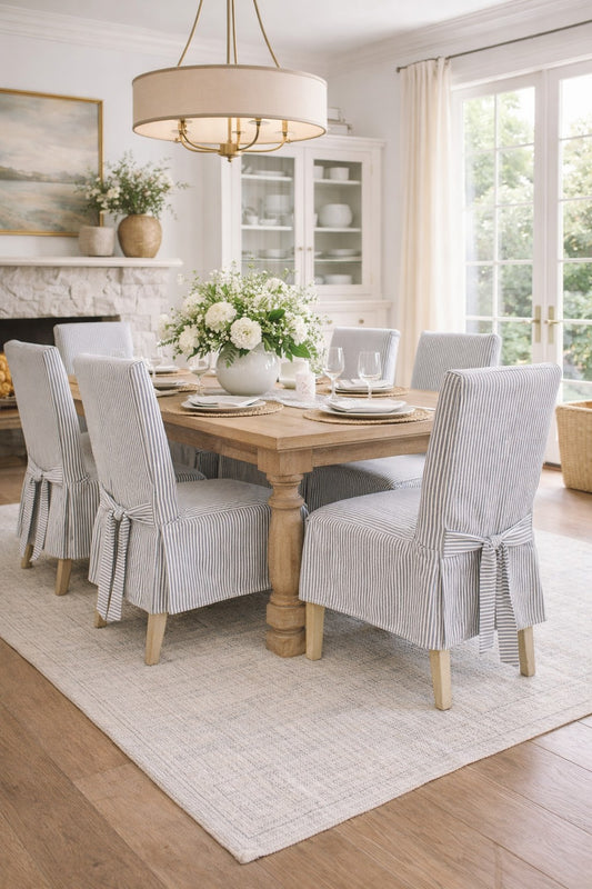 Short Stripe Twill Ticking Dining Chair Slipcover