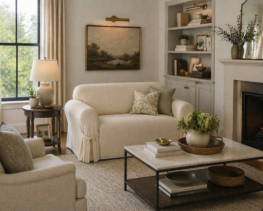 Twill One-Piece Loveseat Slipcover