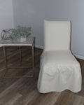Long Washed Cotton Duck Ruffled Dining Chair Slipcover