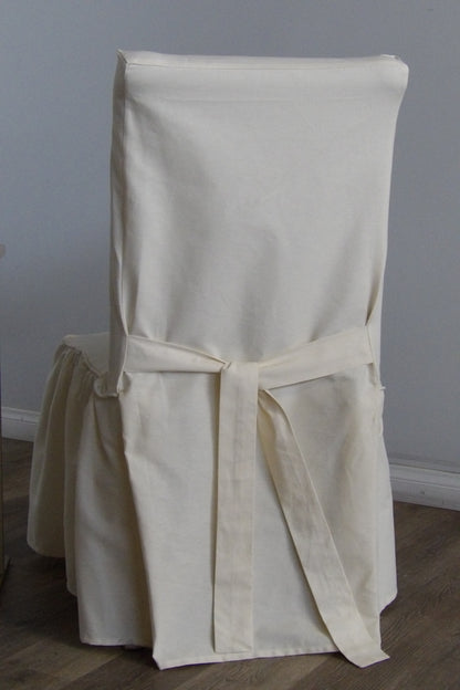 Long Washed Cotton Duck Ruffled Dining Chair Slipcover