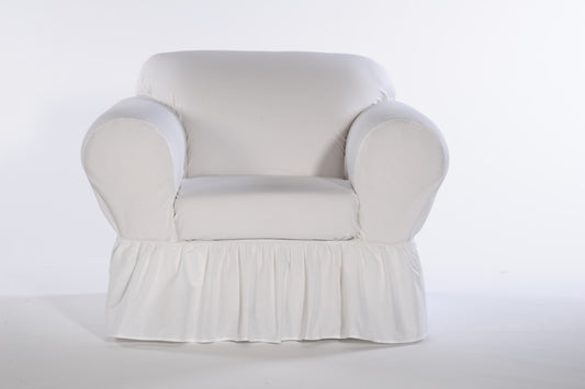 Washed Cotton Duck Ruffled Two-Piece Chair Slipcover