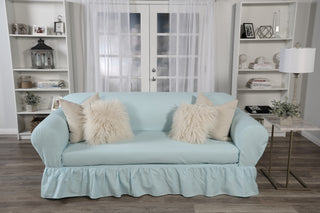 Washed cotton duck 2 Piece Ruffled Loveseat Slipcover