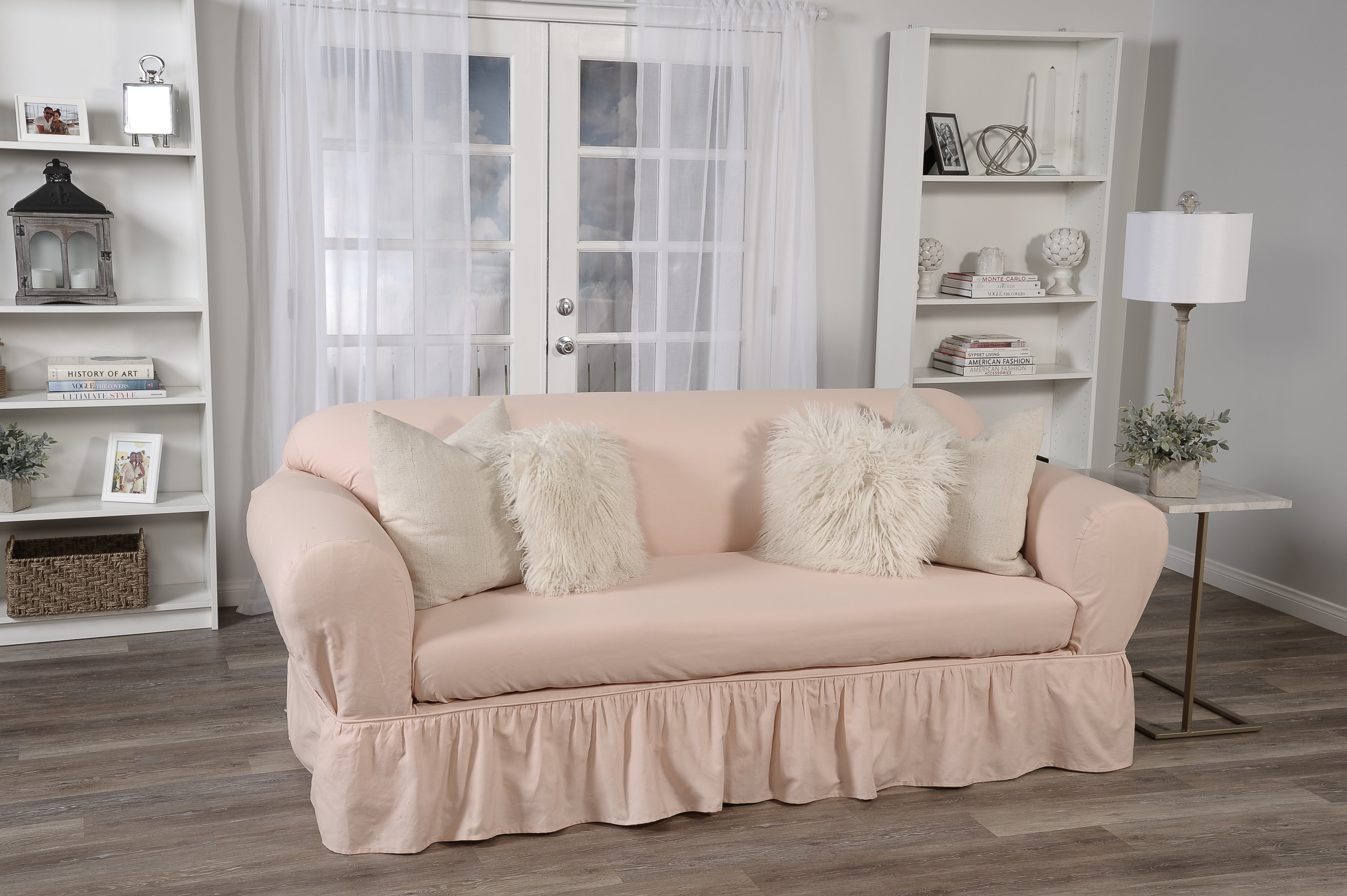 Washed Cotton Duck Ruffled Two-Piece Loveseat Slipcover – The