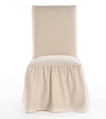 Long Washed Cotton Duck Ruffled Dining Chair Slipcover