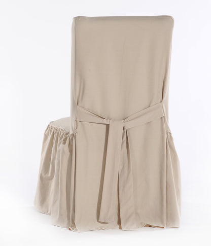 Long Washed Cotton Duck Ruffled Dining Chair Slipcover