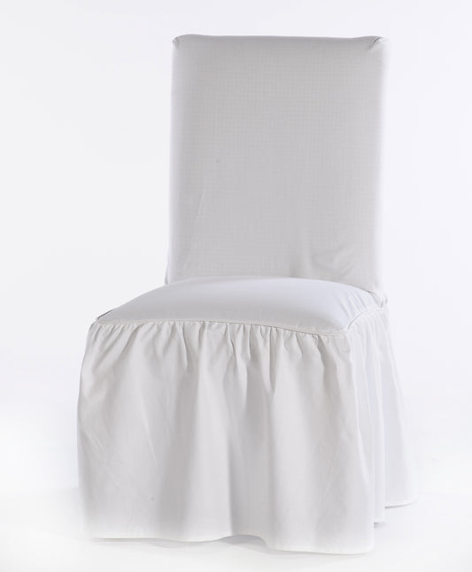 Long Washed Cotton Duck Ruffled Dining Chair Slipcover