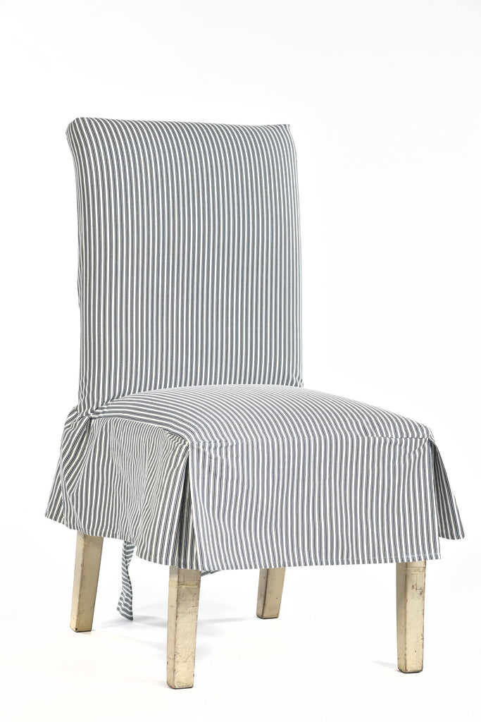 Twill ticking stripe dining chair short slipcover – The Slipcover
