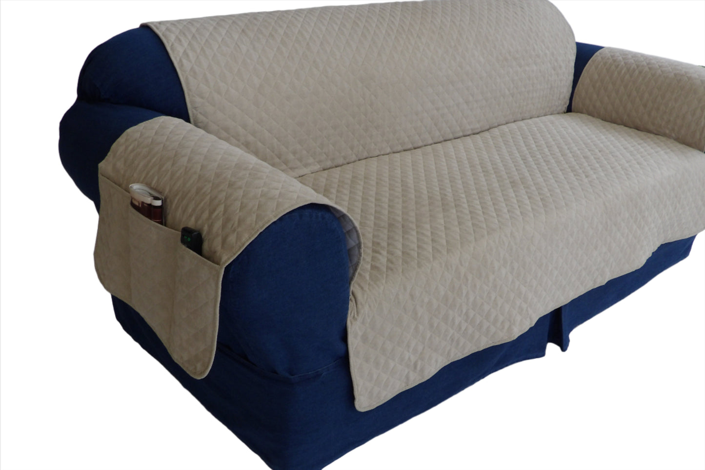 Quilted Couch Pet Cover With Pockets